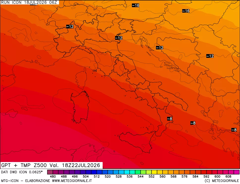 mappa 500 hPa GPT + Temp