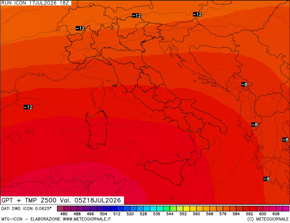 mappa 500 hPa GPT + Temp