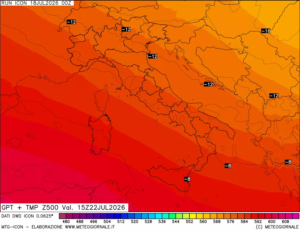 mappa 500 hPa GPT + Temp