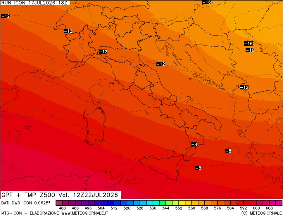 mappa 500 hPa GPT + Temp