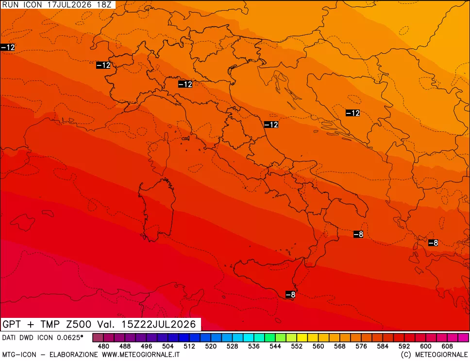 mappa 500 hPa GPT + Temp
