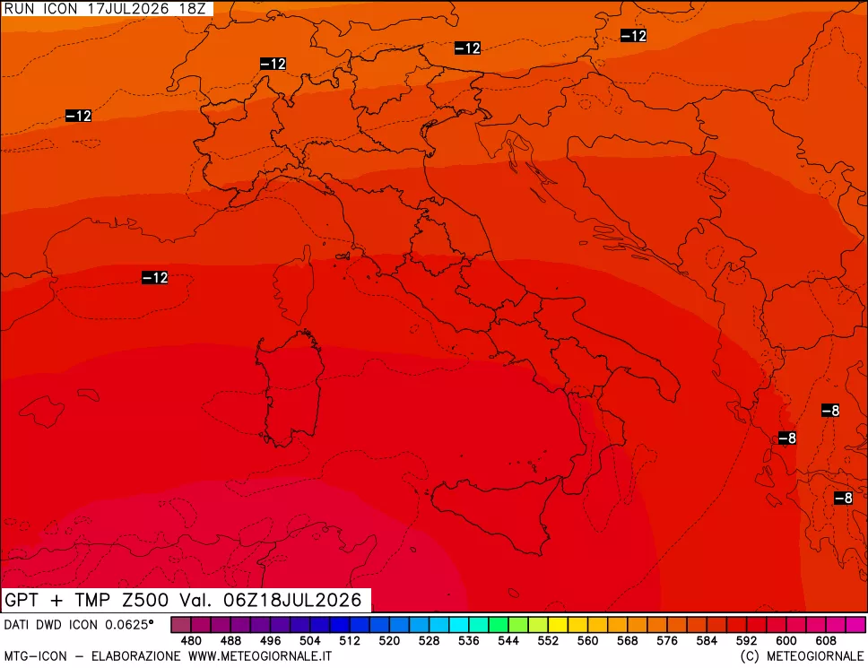 mappa 500 hPa GPT + Temp