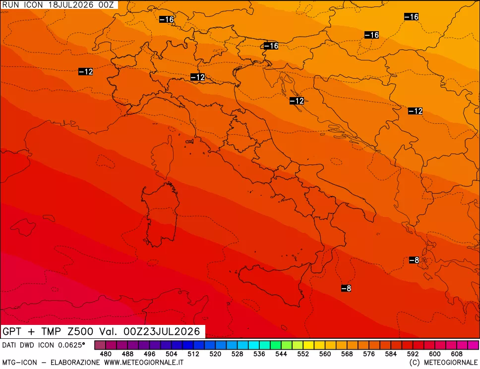 mappa 500 hPa GPT + Temp