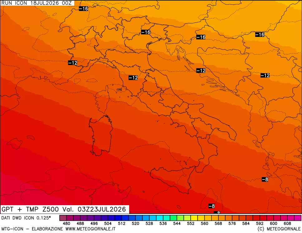 mappa 500 hPa GPT + Temp