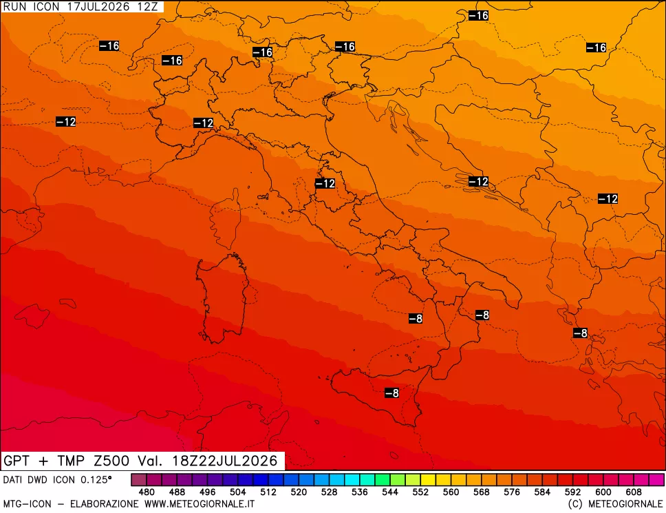 mappa 500 hPa GPT + Temp