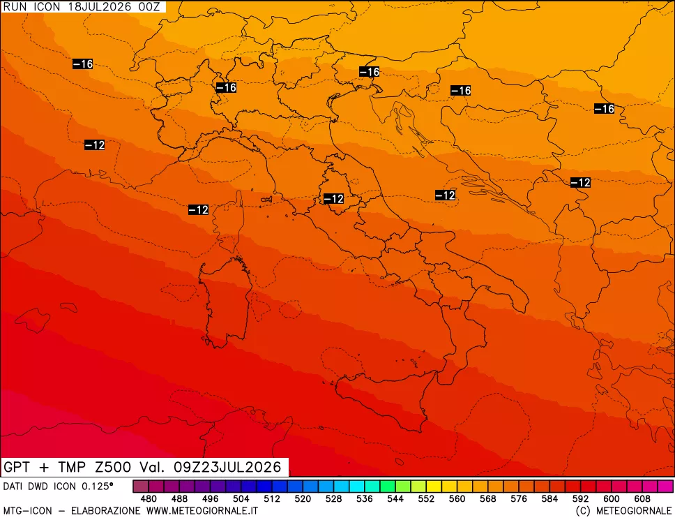 mappa 500 hPa GPT + Temp