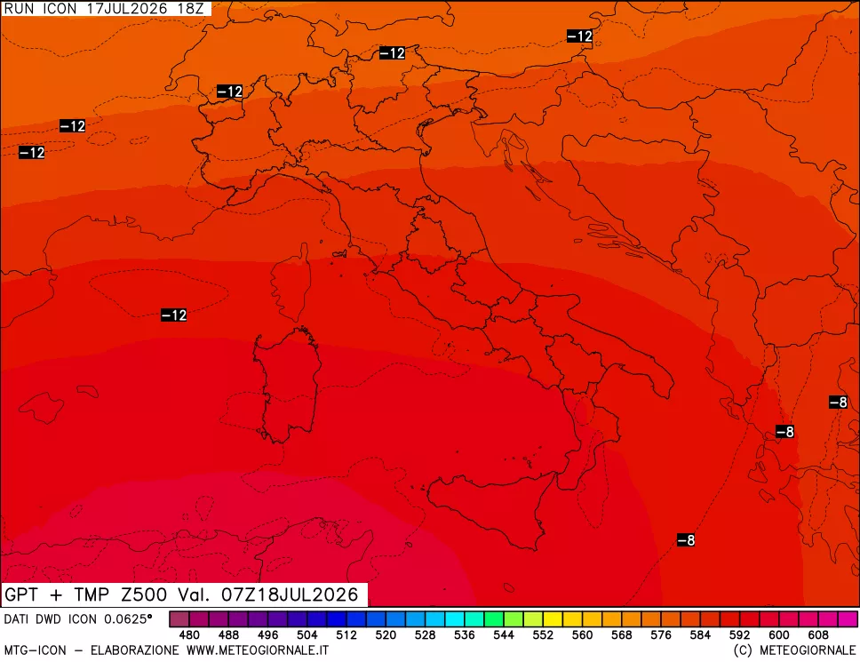 mappa 500 hPa GPT + Temp