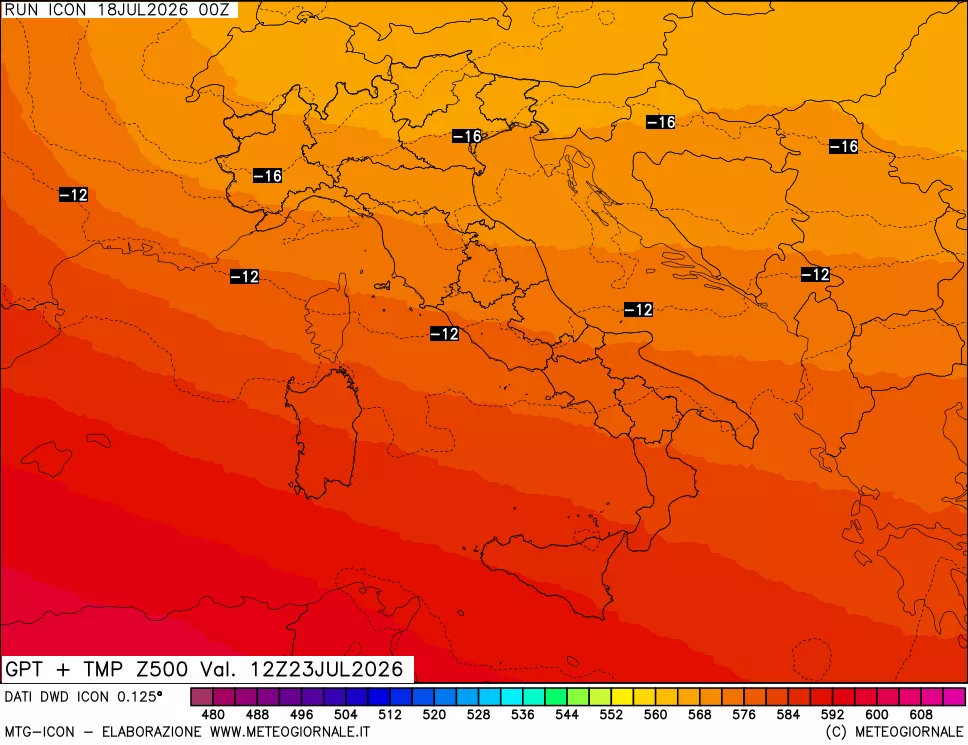 mappa 500 hPa GPT + Temp