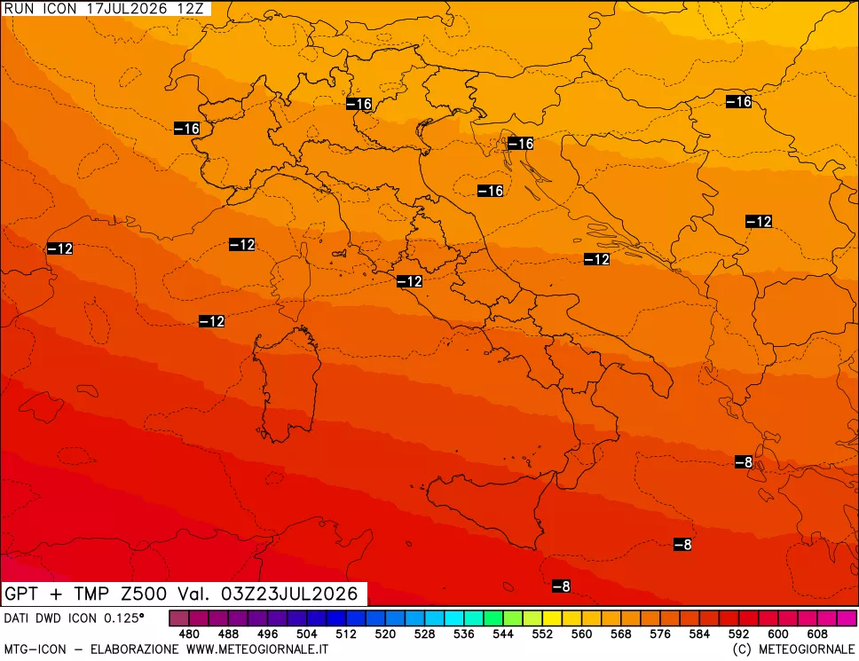 mappa 500 hPa GPT + Temp