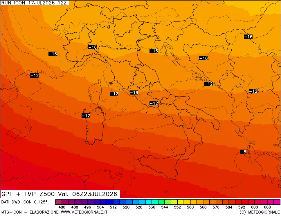 mappa 500 hPa GPT + Temp