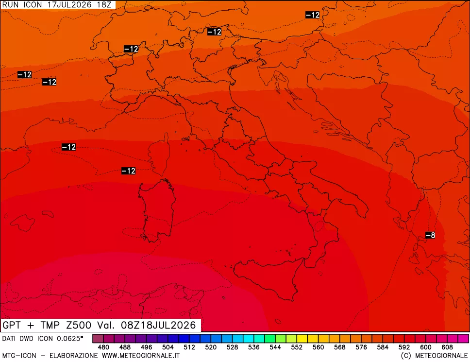 mappa 500 hPa GPT + Temp