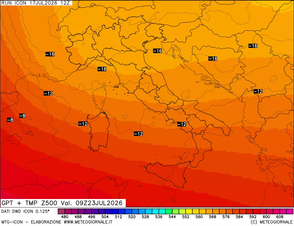 mappa 500 hPa GPT + Temp