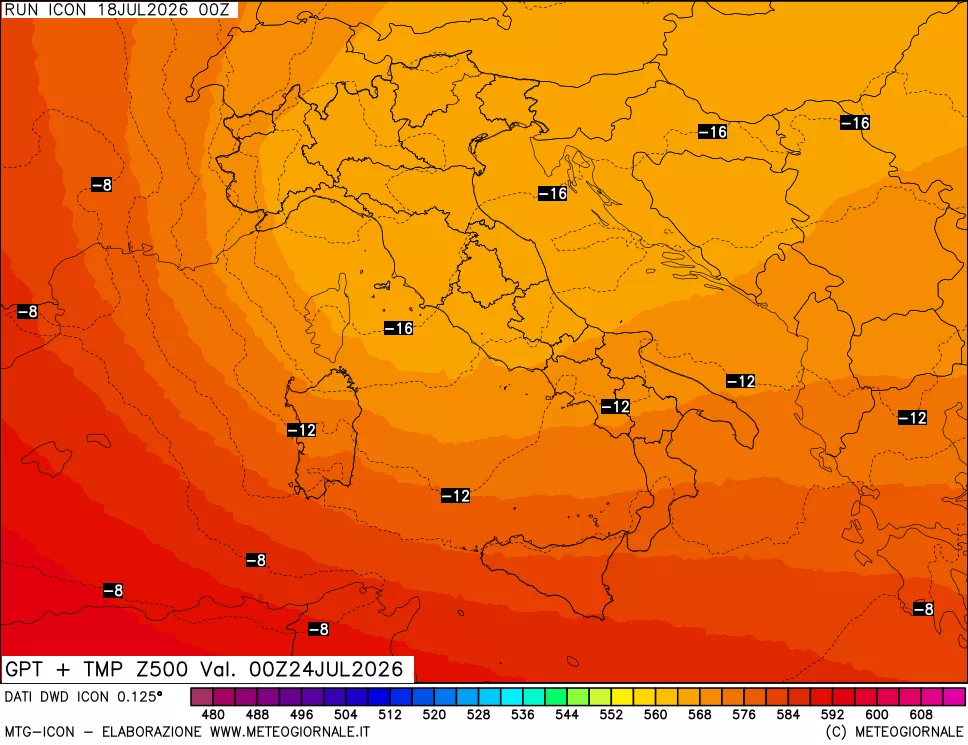 mappa 500 hPa GPT + Temp