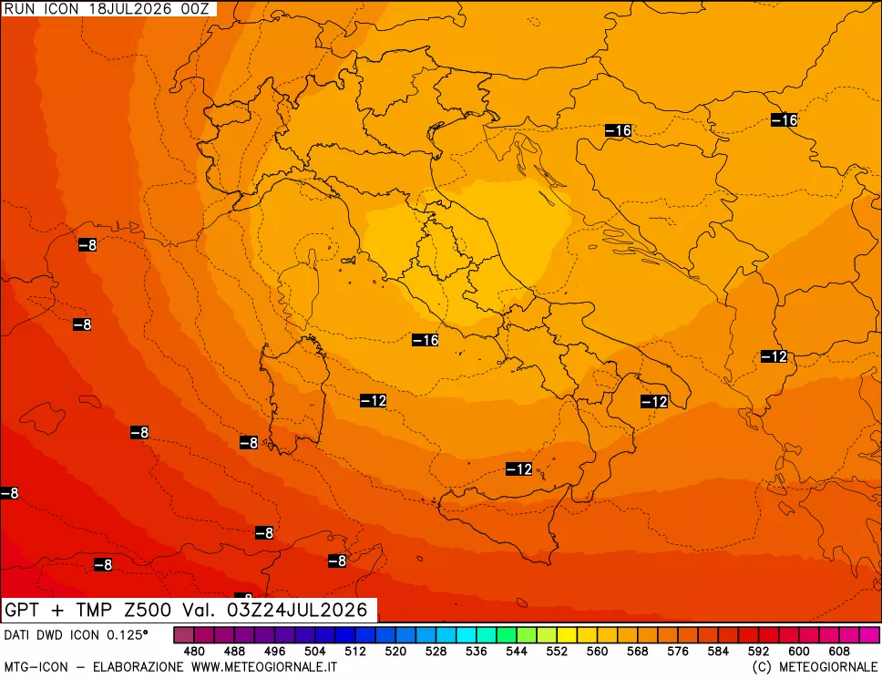 mappa 500 hPa GPT + Temp