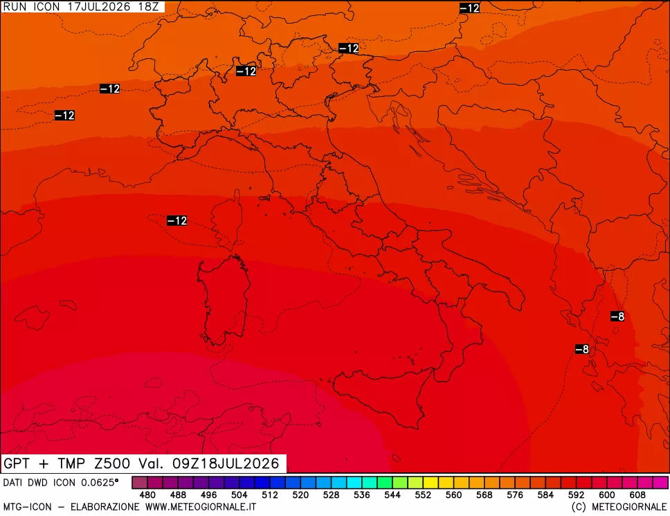 mappa 500 hPa GPT + Temp