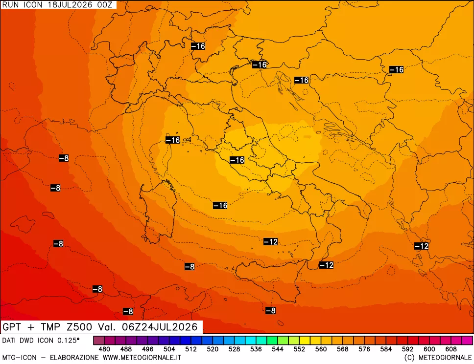 mappa 500 hPa GPT + Temp