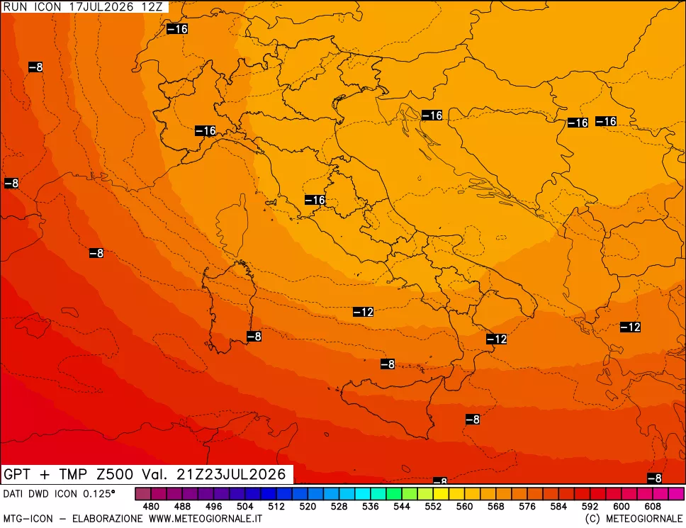 mappa 500 hPa GPT + Temp