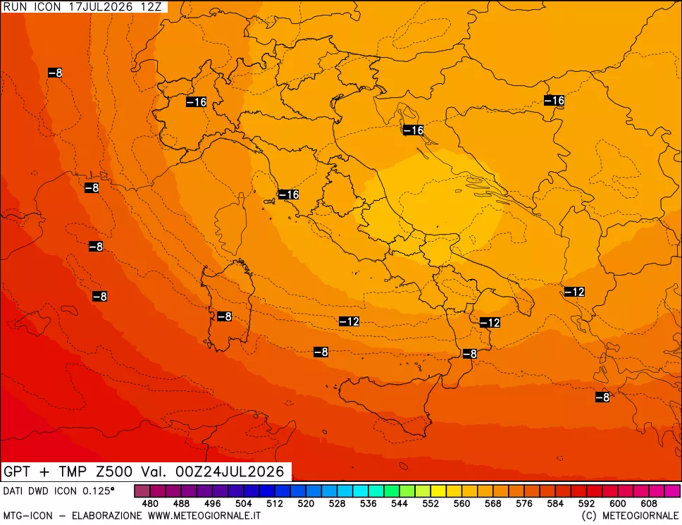 mappa 500 hPa GPT + Temp