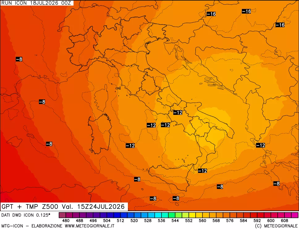 mappa 500 hPa GPT + Temp