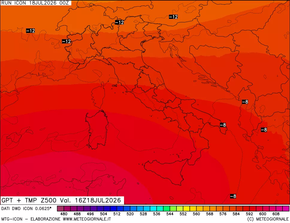 mappa 500 hPa GPT + Temp