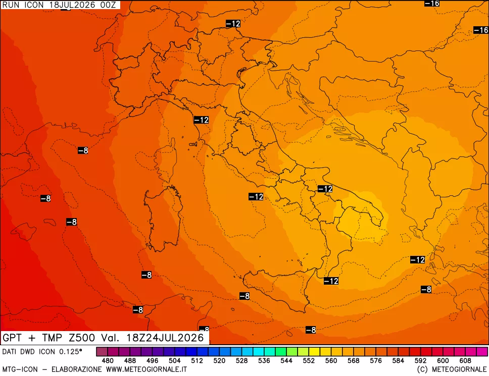 mappa 500 hPa GPT + Temp
