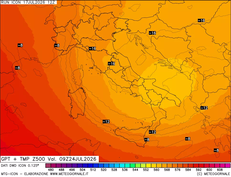 mappa 500 hPa GPT + Temp