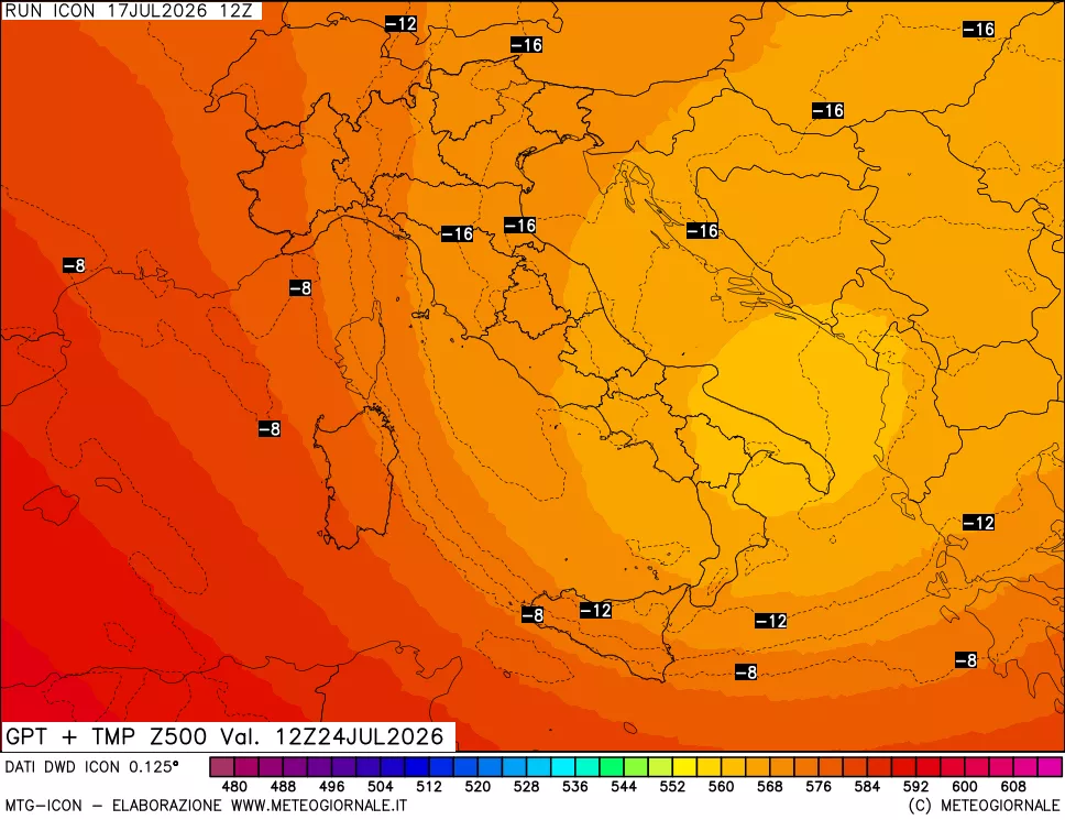 mappa 500 hPa GPT + Temp