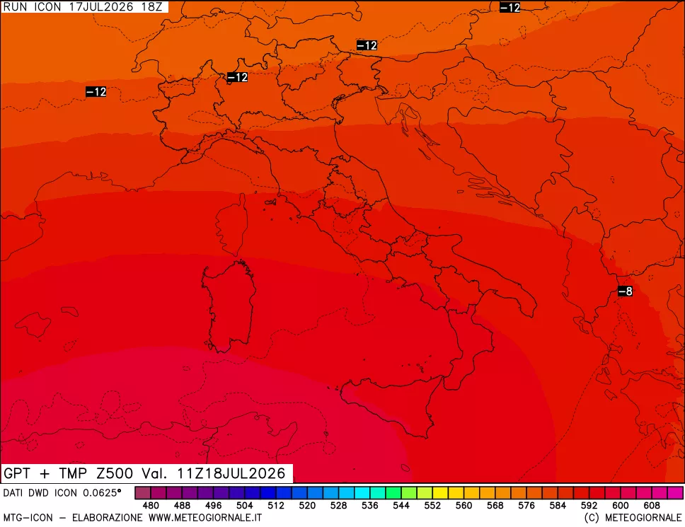 mappa 500 hPa GPT + Temp