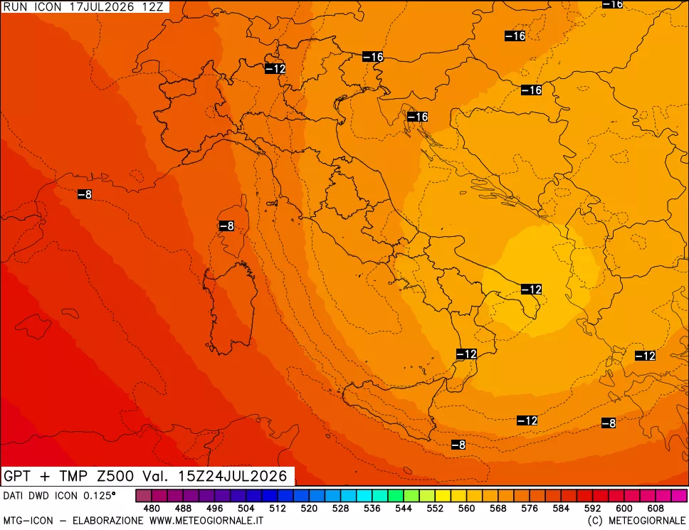 mappa 500 hPa GPT + Temp