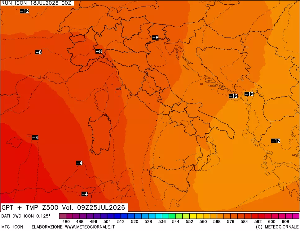 mappa 500 hPa GPT + Temp