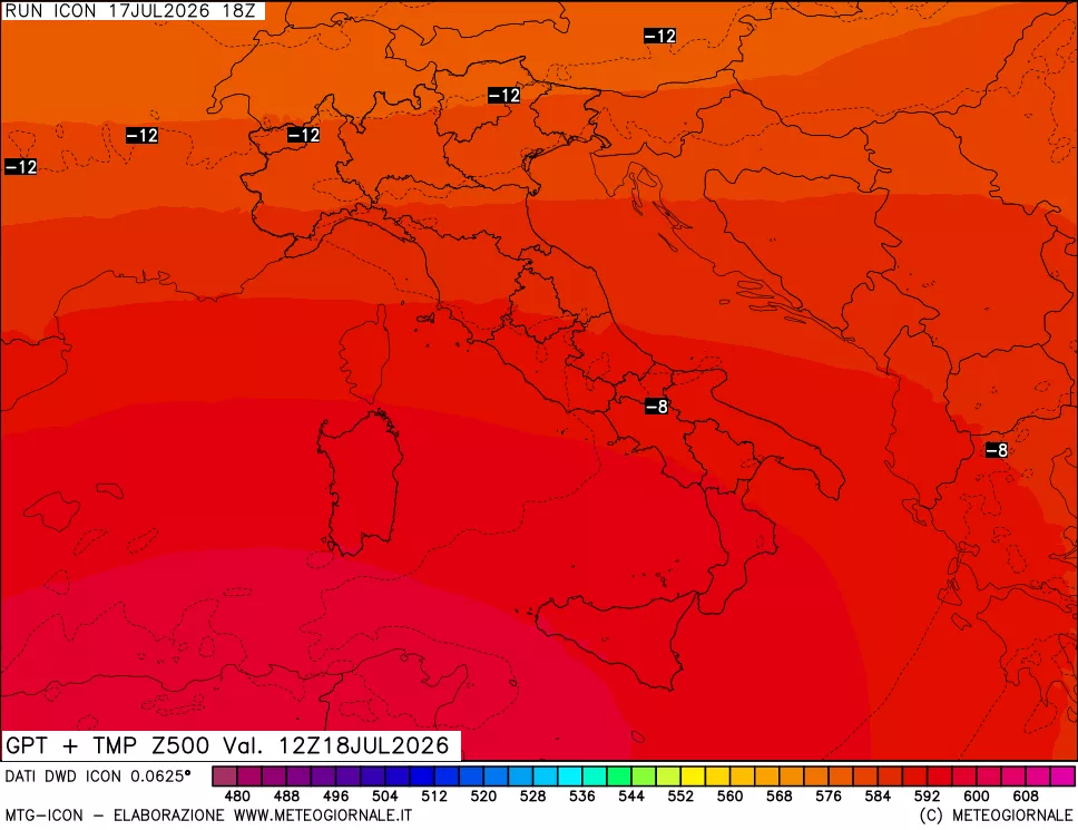 mappa 500 hPa GPT + Temp