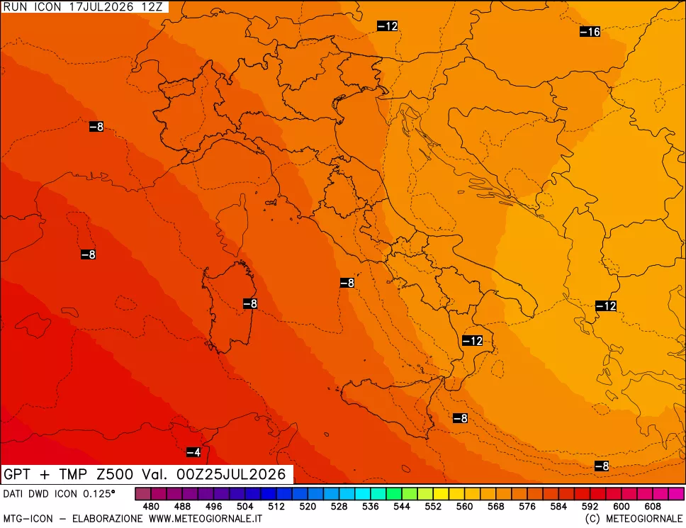 mappa 500 hPa GPT + Temp