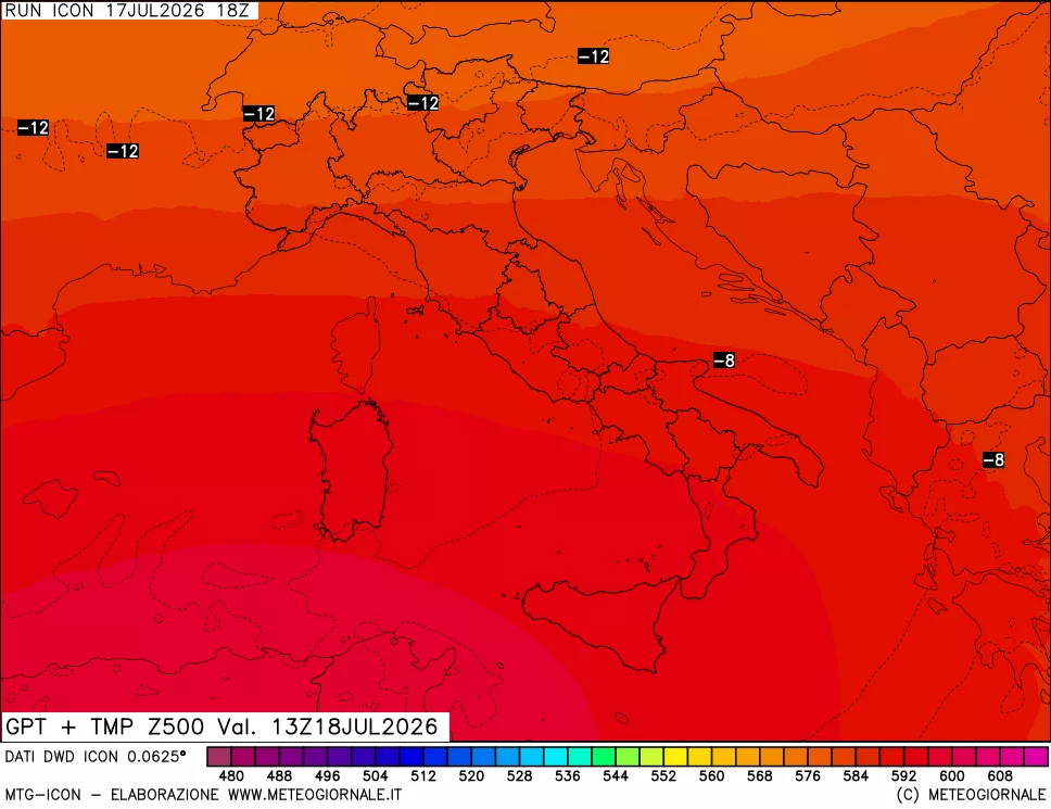 mappa 500 hPa GPT + Temp