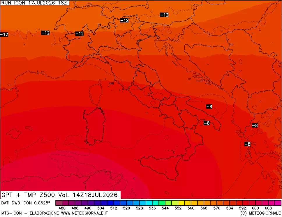 mappa 500 hPa GPT + Temp