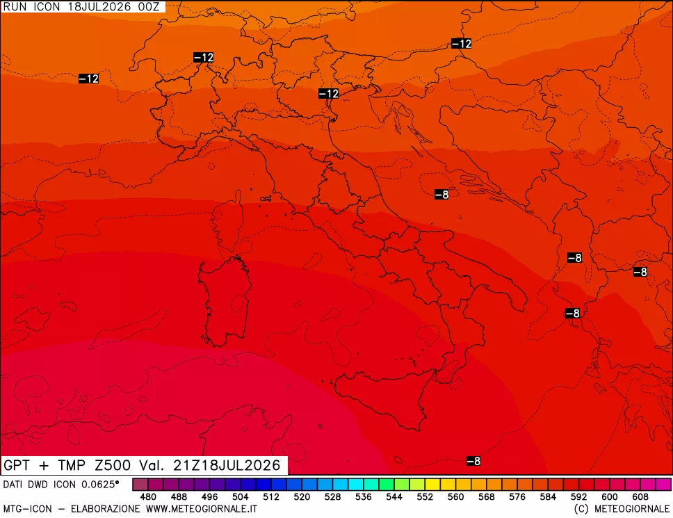 mappa 500 hPa GPT + Temp