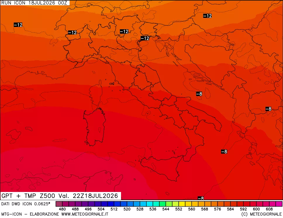 mappa 500 hPa GPT + Temp
