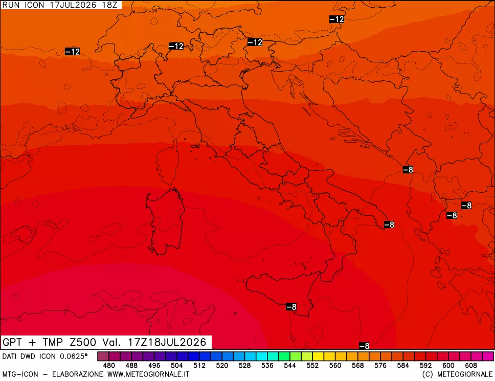 mappa 500 hPa GPT + Temp