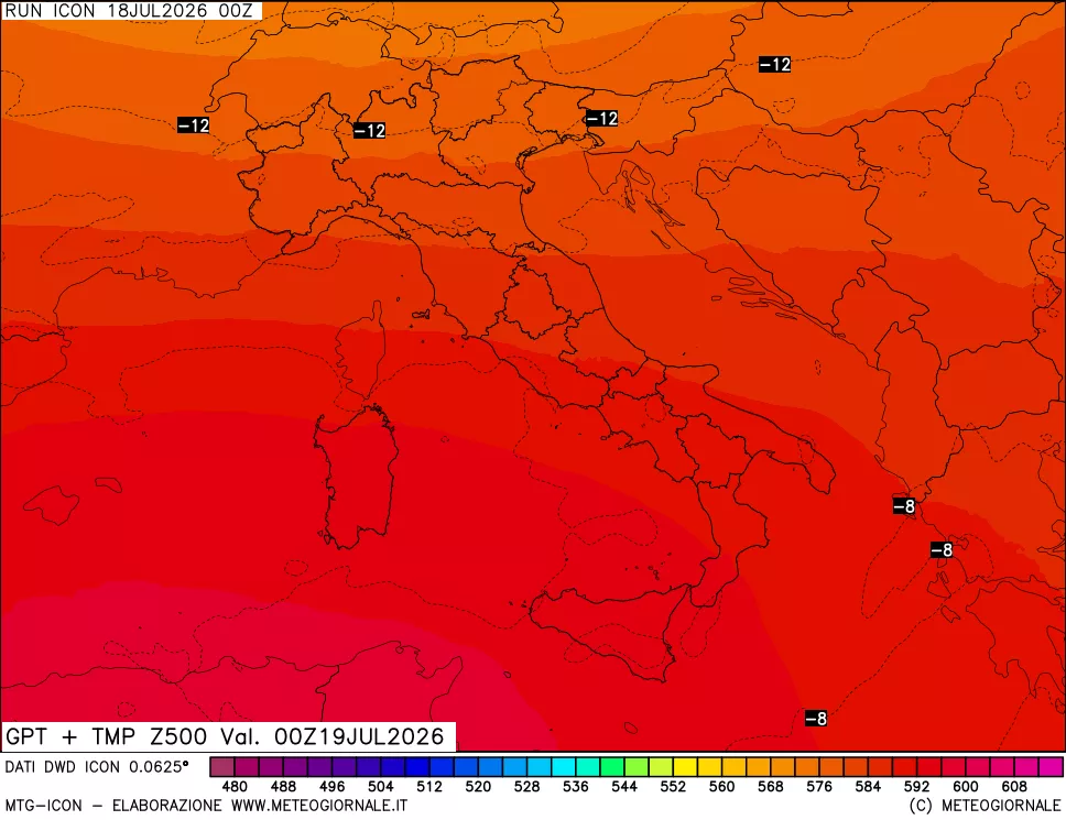 mappa 500 hPa GPT + Temp