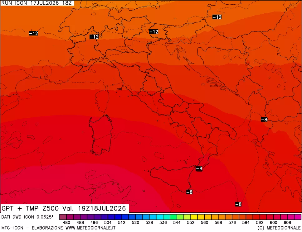 mappa 500 hPa GPT + Temp