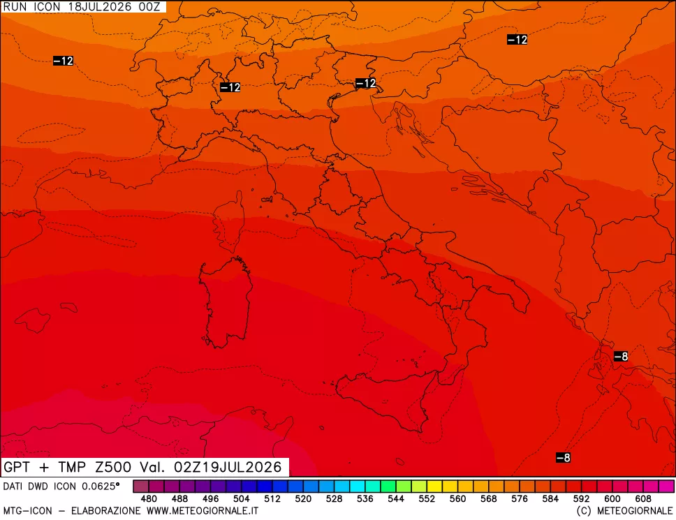 mappa 500 hPa GPT + Temp