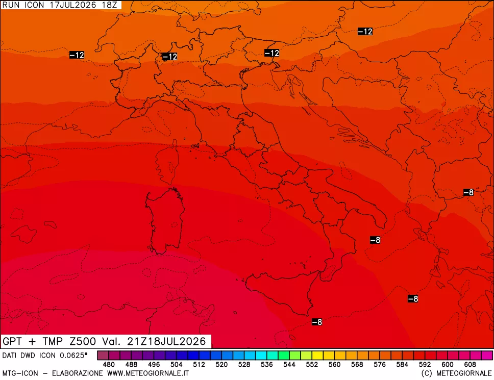 mappa 500 hPa GPT + Temp