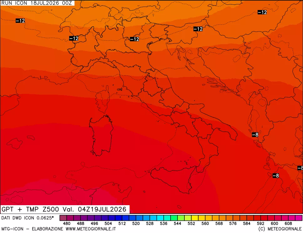 mappa 500 hPa GPT + Temp