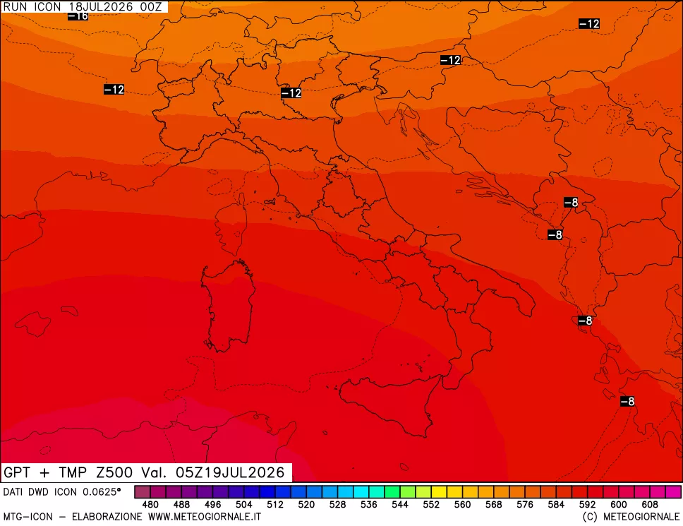 mappa 500 hPa GPT + Temp