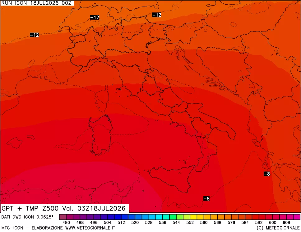 mappa 500 hPa GPT + Temp
