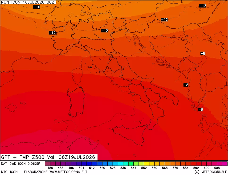 mappa 500 hPa GPT + Temp