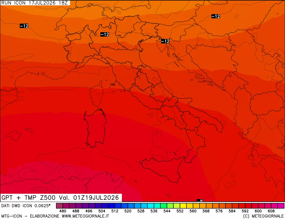 mappa 500 hPa GPT + Temp