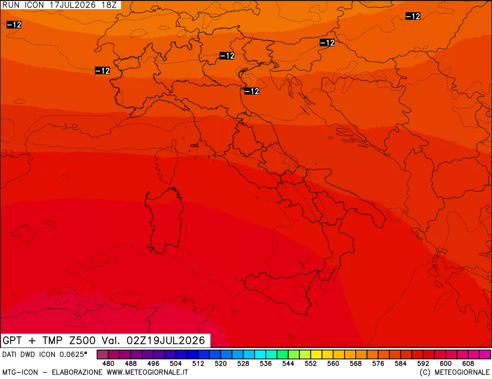 mappa 500 hPa GPT + Temp