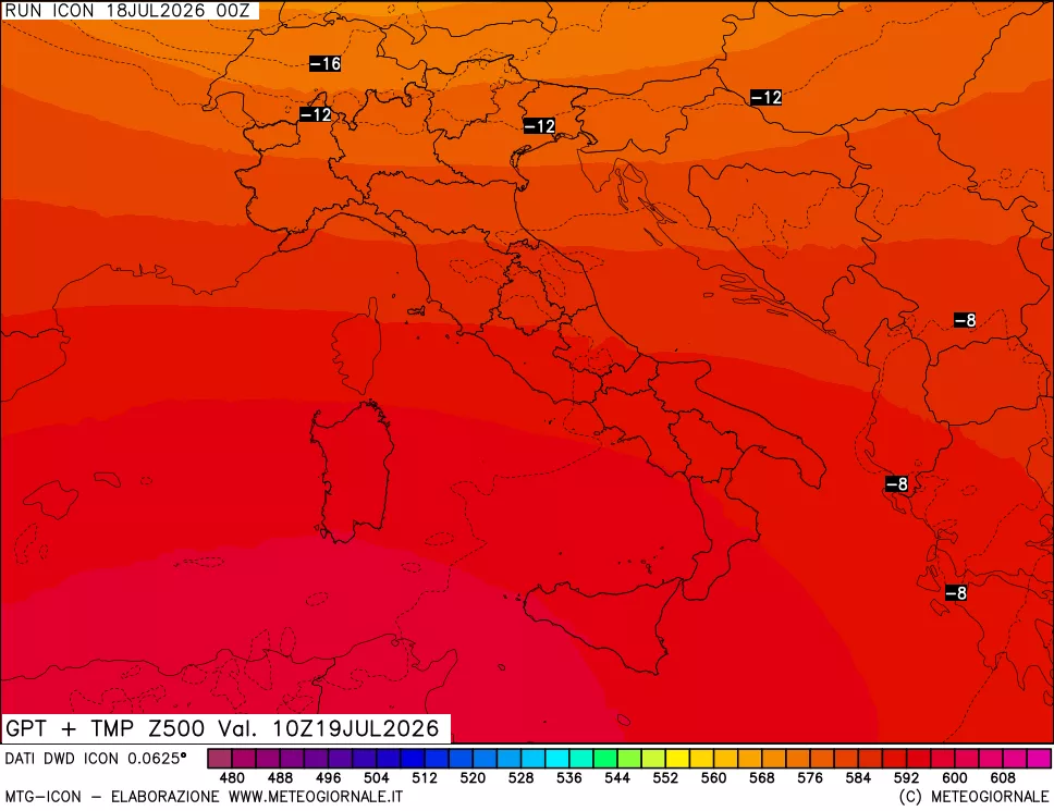 mappa 500 hPa GPT + Temp