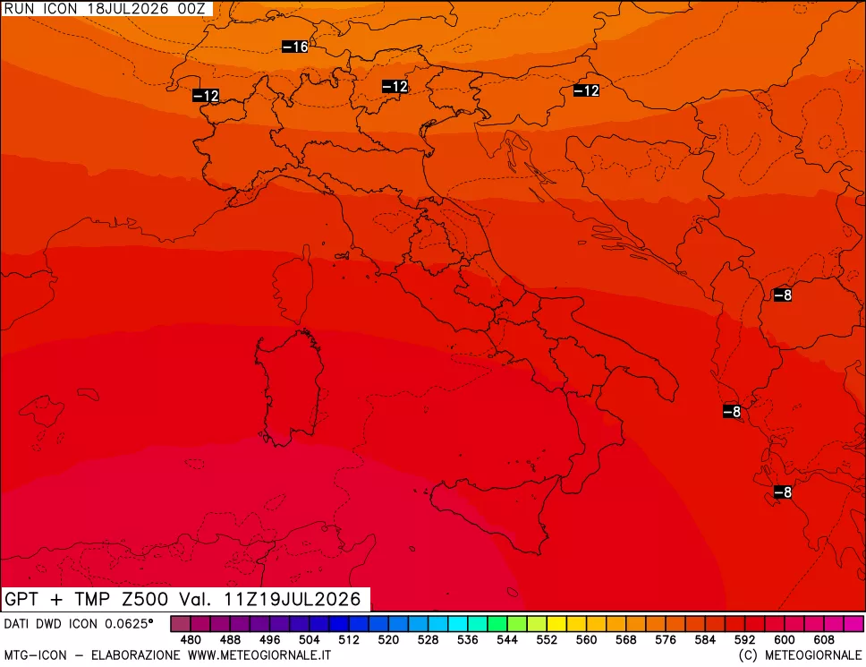 mappa 500 hPa GPT + Temp