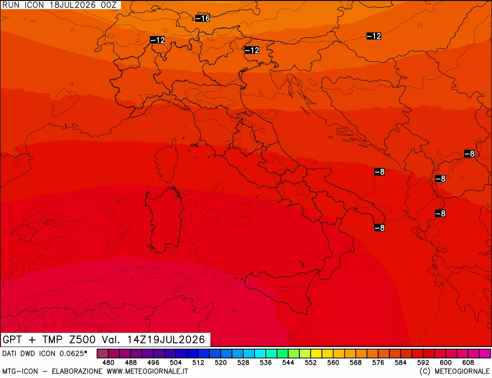 mappa 500 hPa GPT + Temp